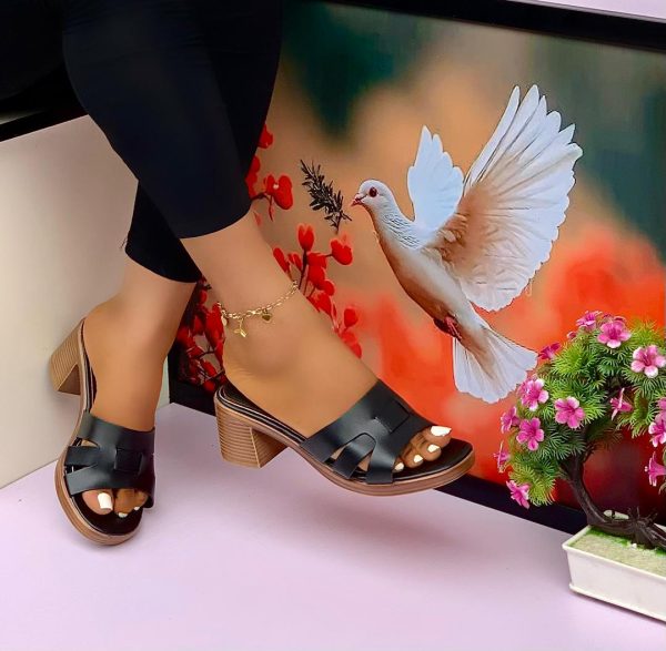 Black Chunky Slide Sandals with Cut-Out Design